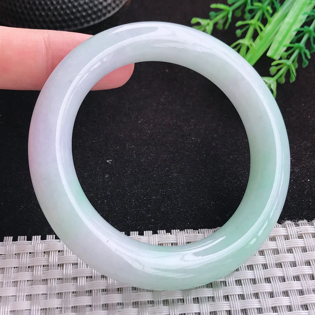 自然光53.5/11.3老坑冰胶水灵飘绿胖圆条手镯天然翡翠玉镯女款百搭