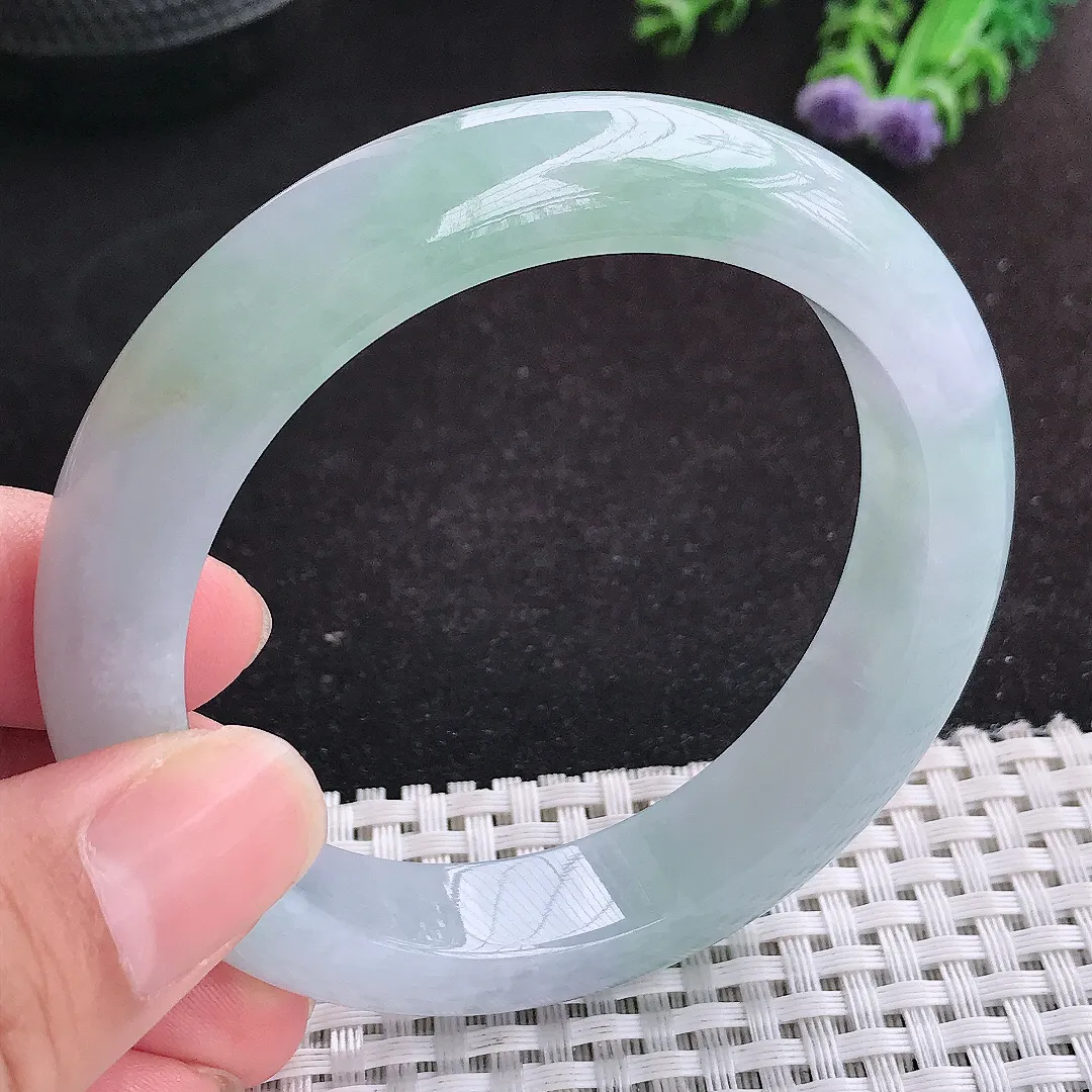 自然光56/12.5/9.1老坑冰胶果冻飘花手镯天然翡翠玉镯女款百搭