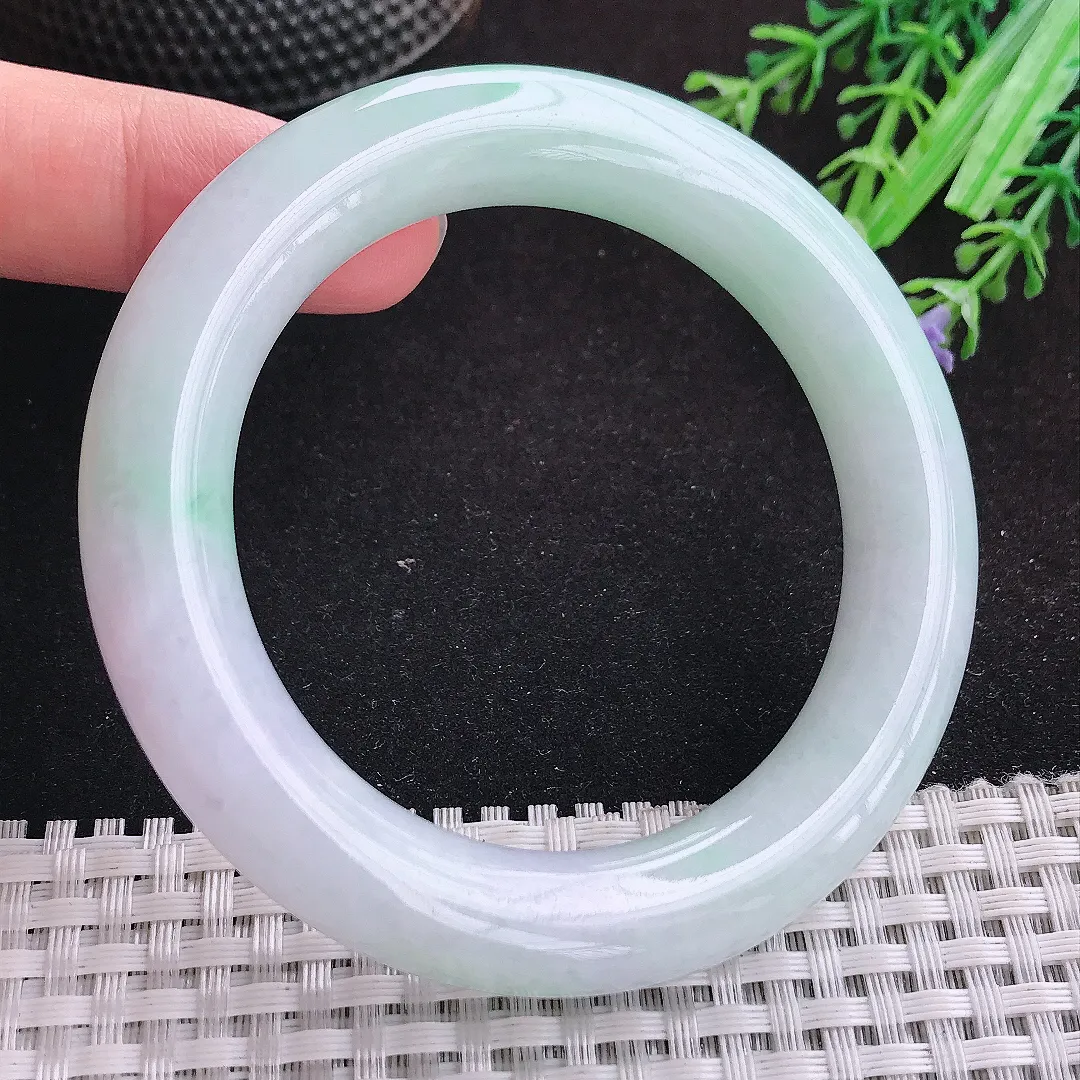 自然光53.5/11.3老坑冰胶水灵飘绿胖圆条手镯天然翡翠玉镯女款百搭