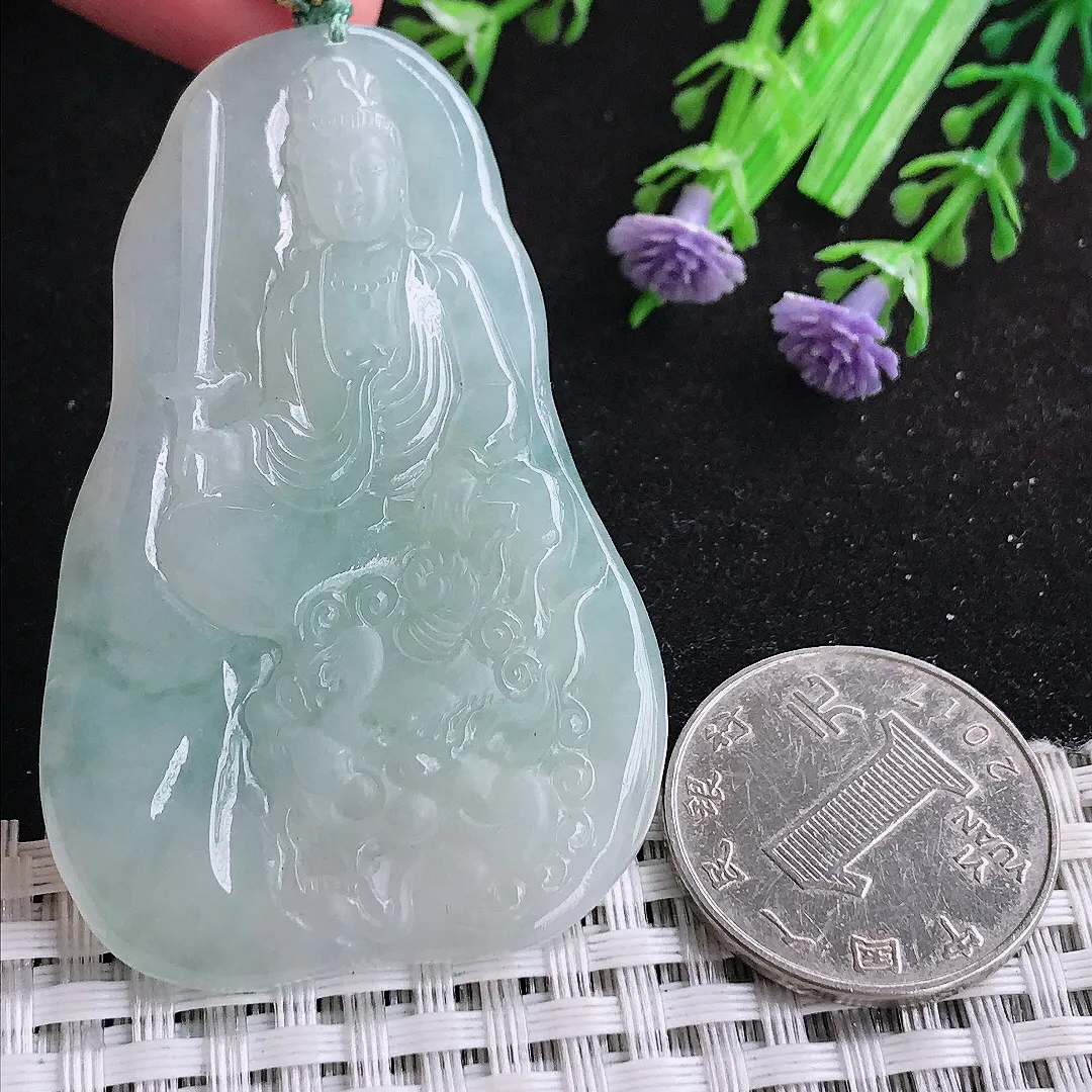 自然光60/38/6老坑冰胶果冻冰晴文殊菩萨吊坠翡翠玉坠