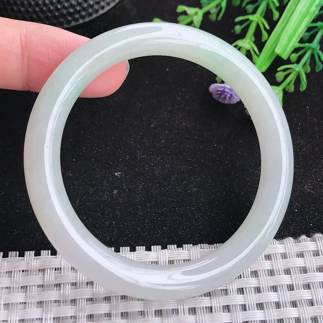 自然光51.5/8.2老坑冰胶水灵冰晴小圈口圆条手镯天然翡翠玉镯女款百搭