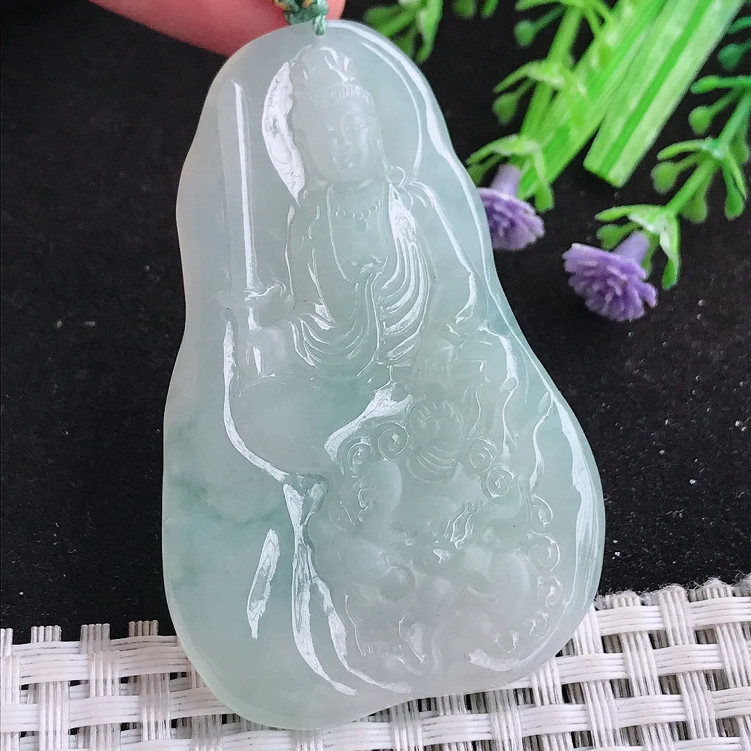 自然光60/38/6老坑冰胶果冻冰晴文殊菩萨吊坠翡翠玉坠