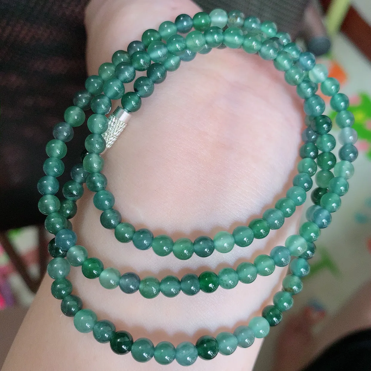 自然光实拍，冰种多彩翡翠项链，天然翡翠A货，玉质细腻  冰清玉润  颜色漂亮  #001.1取一尺寸