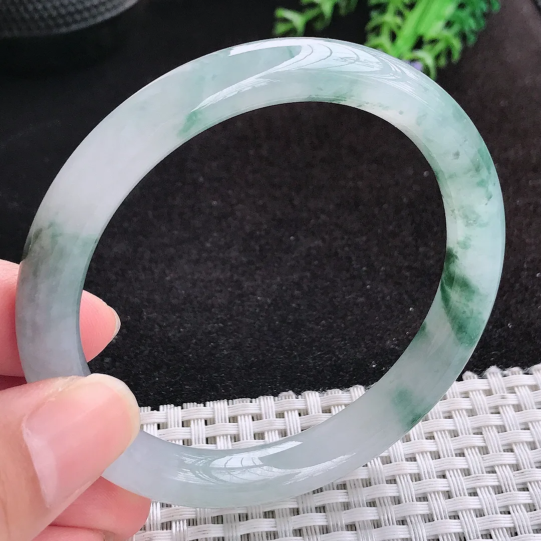 自然光59/10.2/8.6老坑冰胶果冻飘花圆条手镯天然翡翠玉镯女款百搭