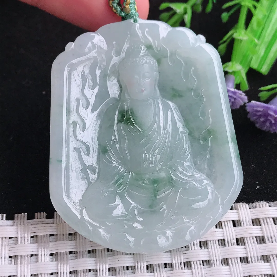 自然光49.8/42.6/5.6老坑精美冰润飘花大日如来佛祖吊坠翡翠玉坠