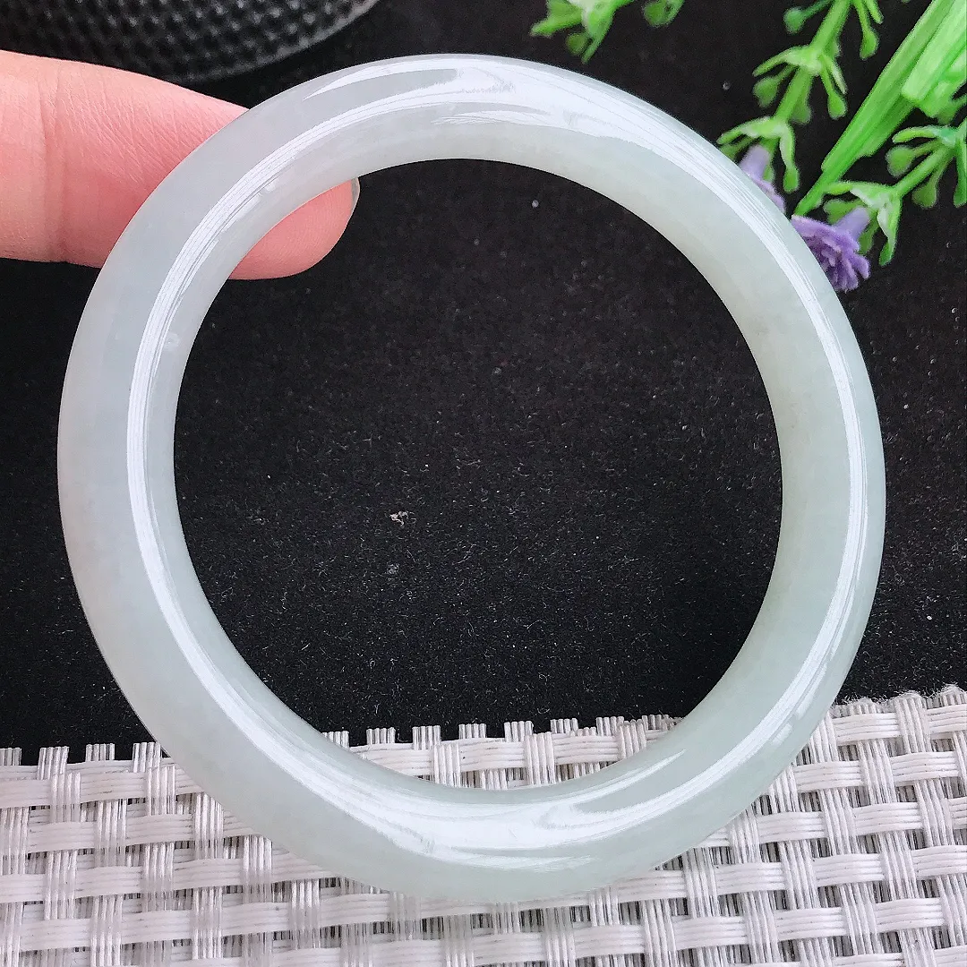 自然光54/8.8老坑秀气冰润起胶圆条手镯天然翡翠玉镯女款百搭