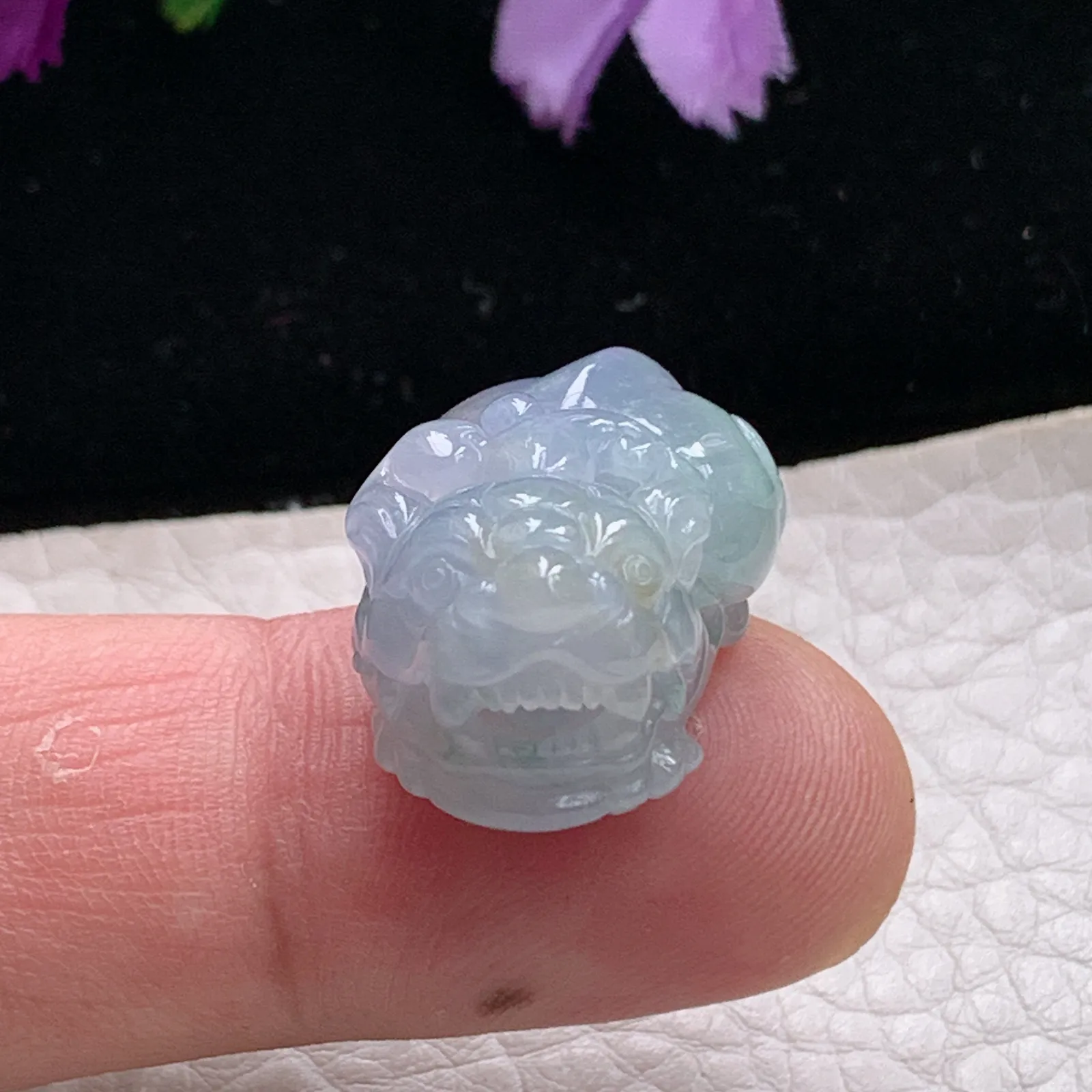 Lz实拍25*15.5*12.8缅甸翡翠冰透紫罗兰貔貅吊坠嘴含珠能动