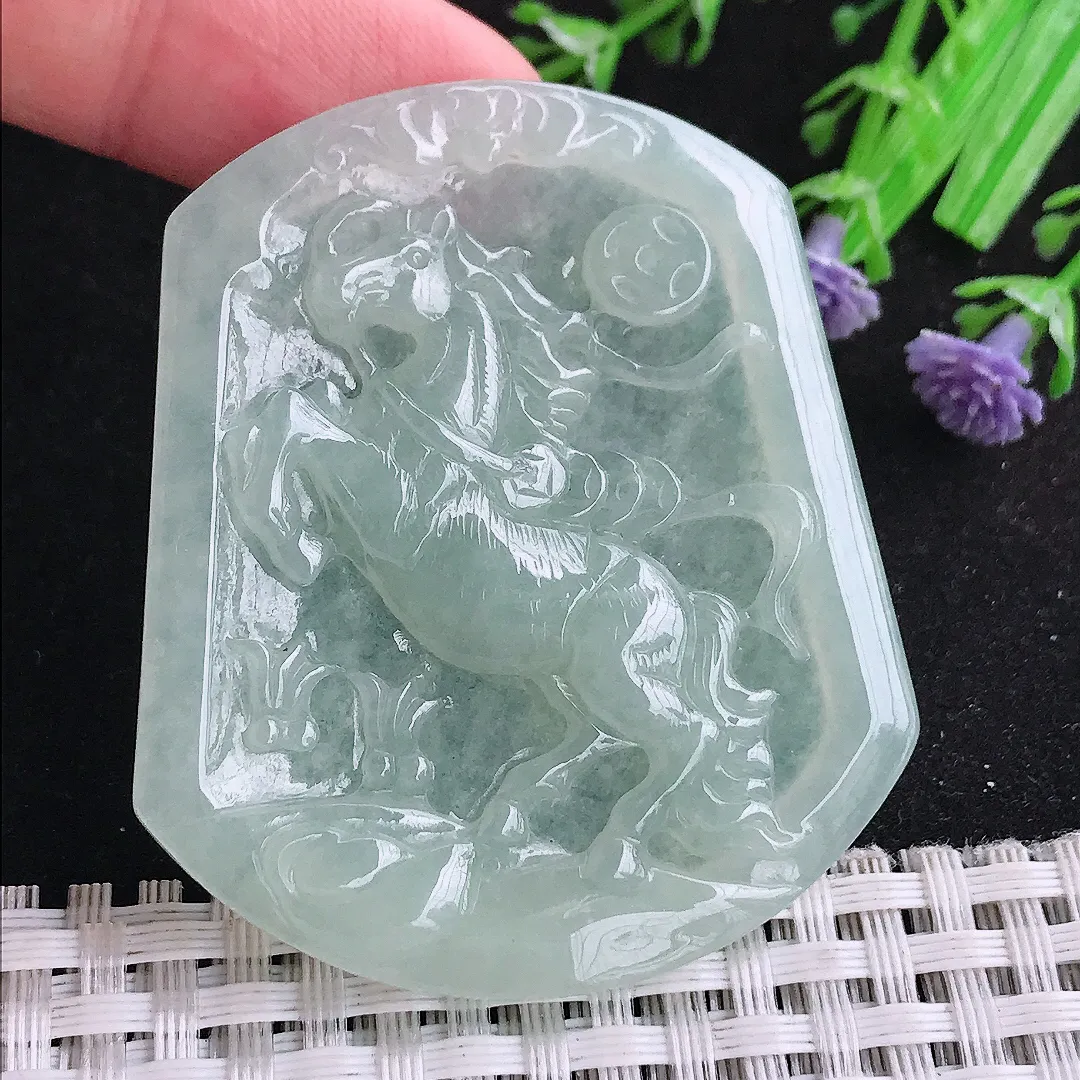 自然光53.3/45.6/4.9老坑冰胶水灵冰晴马牌生肖马吊坠翡翠玉坠