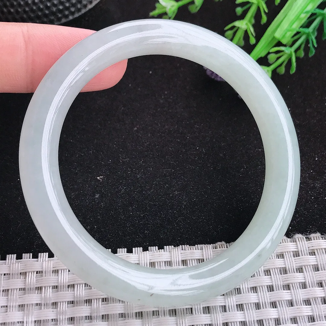自然光54/8.8老坑秀气冰润起胶圆条手镯天然翡翠玉镯女款百搭