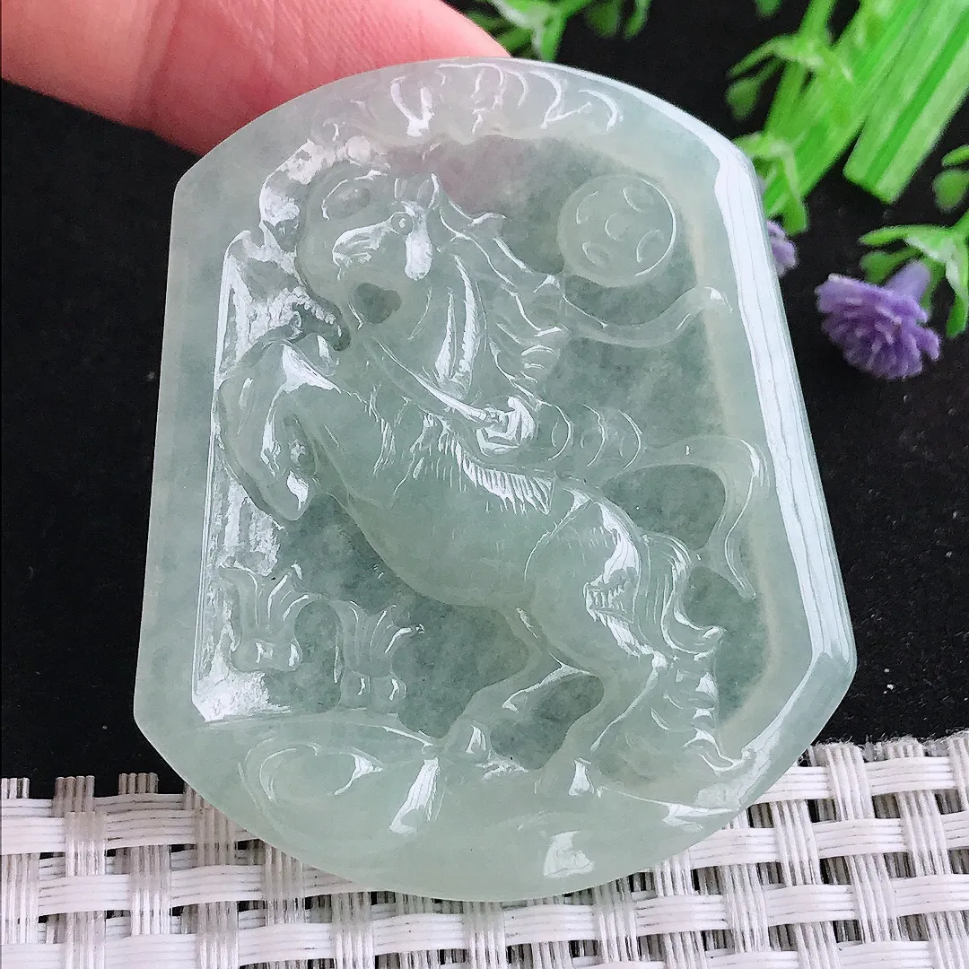 自然光53.3/45.6/4.9老坑冰胶水灵冰晴马牌生肖马吊坠翡翠玉坠