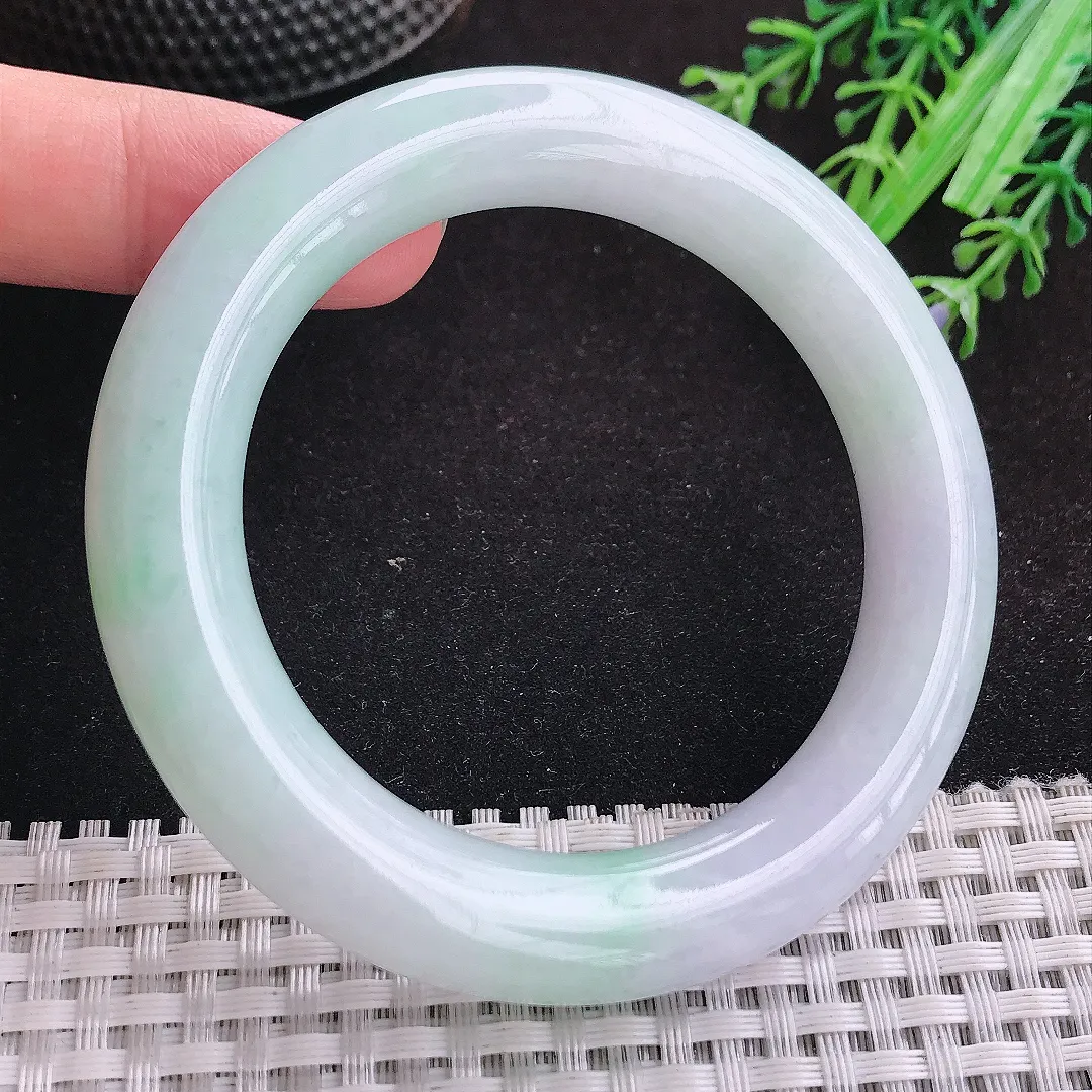 自然光53.5/11.3老坑冰胶水灵飘绿胖圆条手镯天然翡翠玉镯女款百搭