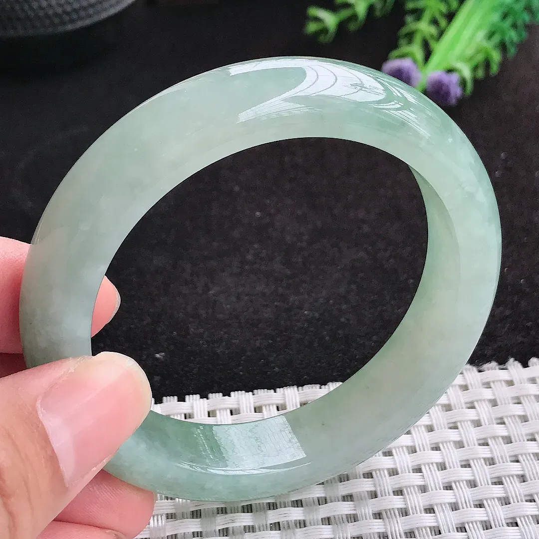 自然光56/13.5/8.8老坑冰胶果冻冰晴绿手镯天然翡翠玉镯女款百搭