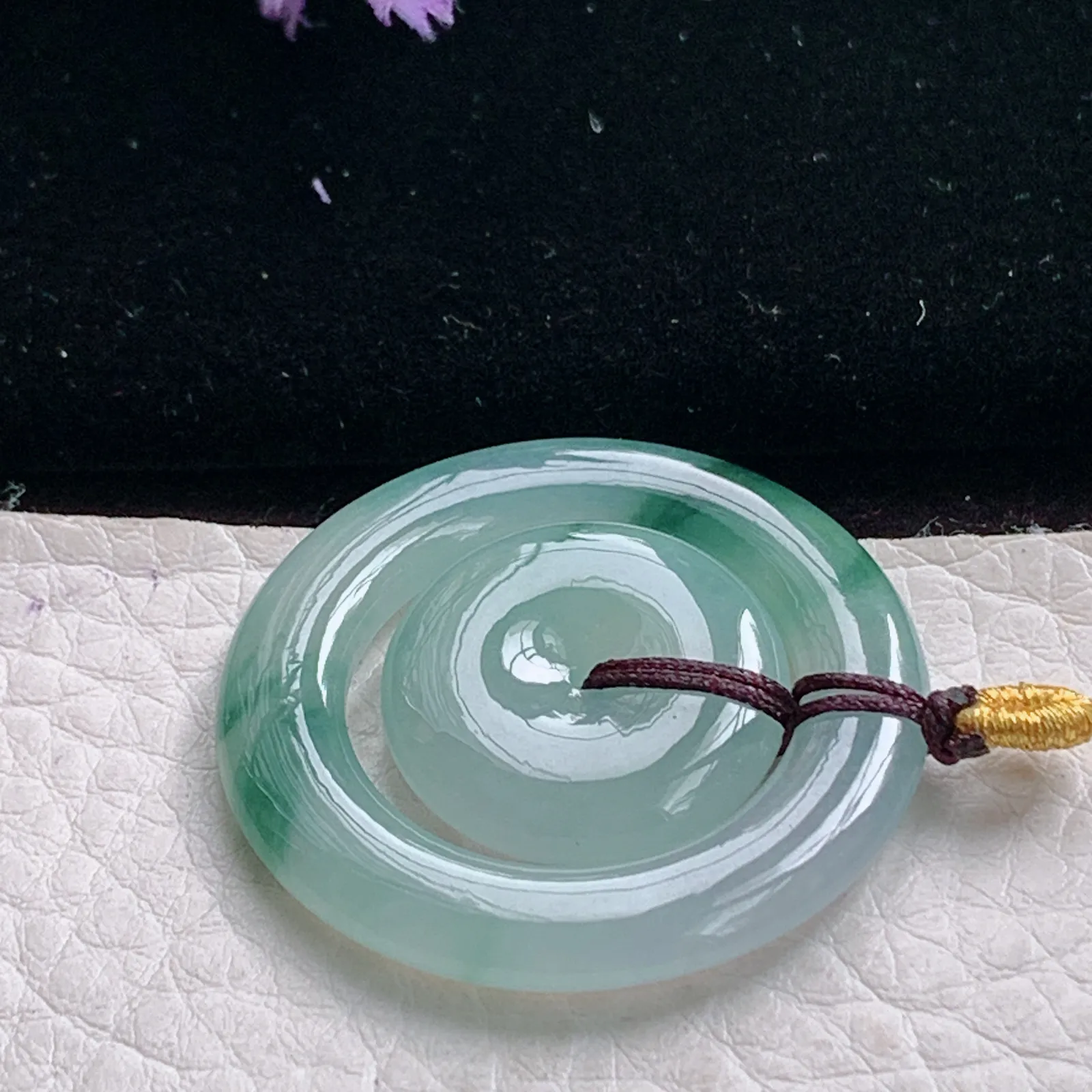 ajj实拍35*4缅甸翡翠冰透飘花平安扣吊坠卫母扣锁骨坠