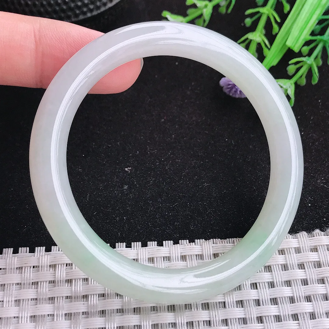自然光51.5/8.2老坑冰胶水灵冰晴小圈口圆条手镯天然翡翠玉镯女款百搭