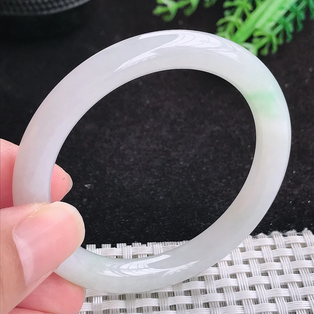 自然光51.5/8.5/8.2老坑秀气冰胶小圈口圆条手镯天然翡翠玉镯女款百搭