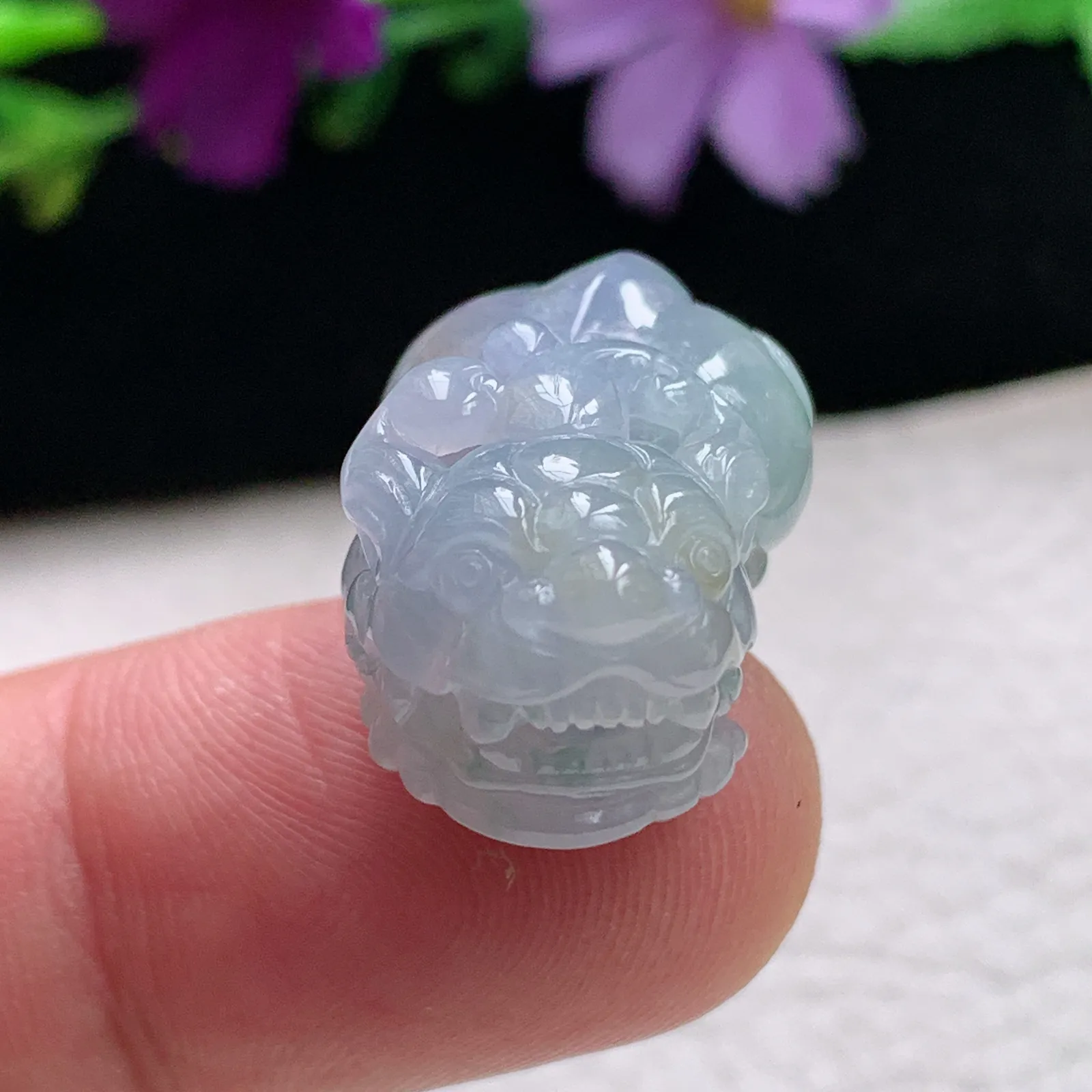 Lz实拍25*15.5*12.8缅甸翡翠冰透紫罗兰貔貅吊坠嘴含珠能动
