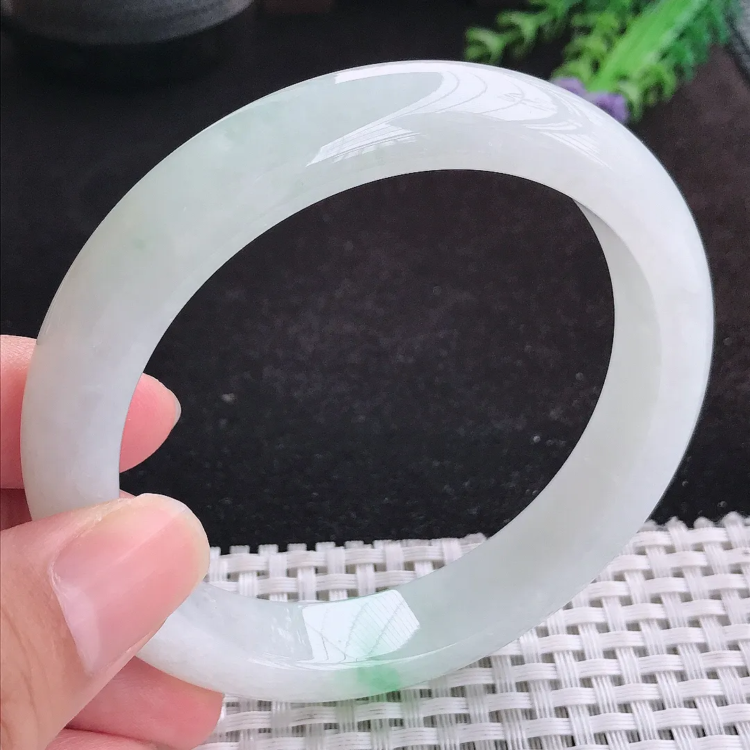 自然光63/13/9.2老坑冰润起胶飘花大圈口手镯天然翡翠玉镯女款百搭