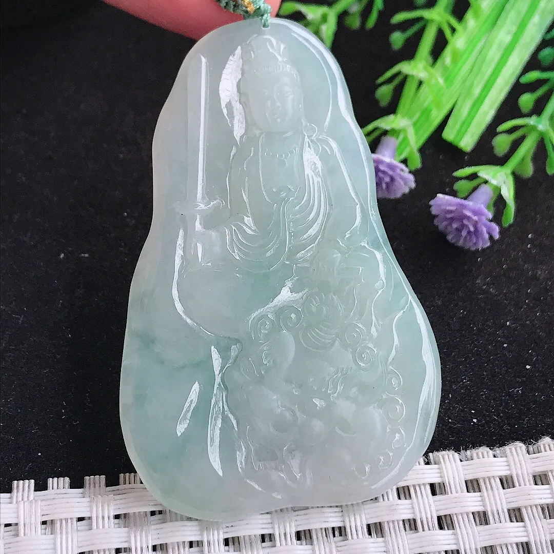 自然光60/38/6老坑冰胶果冻冰晴文殊菩萨吊坠翡翠玉坠