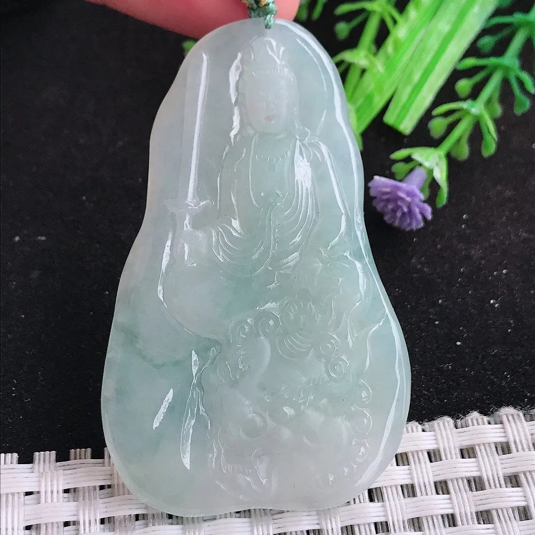 自然光60/38/6老坑冰胶果冻冰晴文殊菩萨吊坠翡翠玉坠