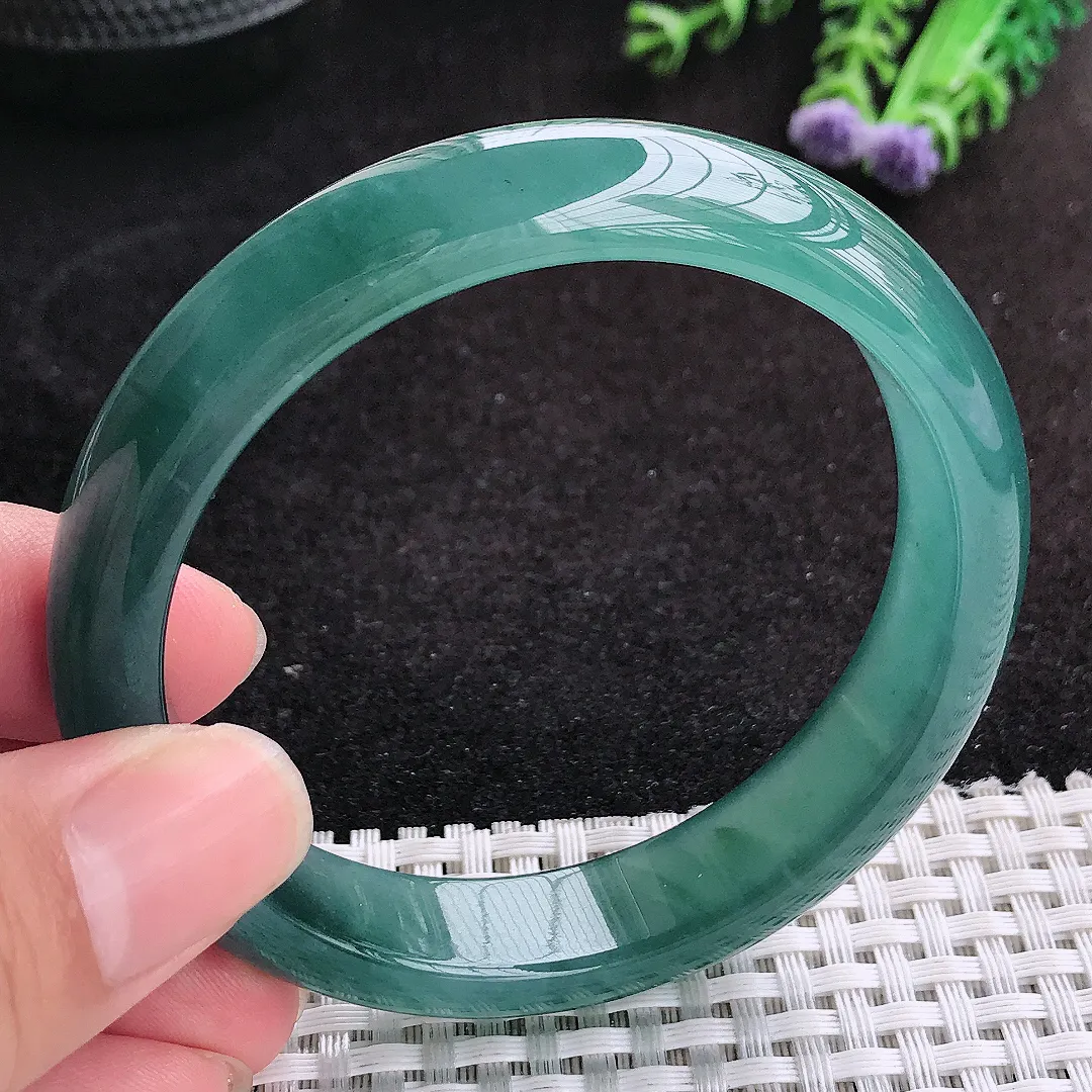 自然光57.5/12.8/7.8老坑冰胶果冻冰蓝满色手镯天然翡翠玉镯女款百搭