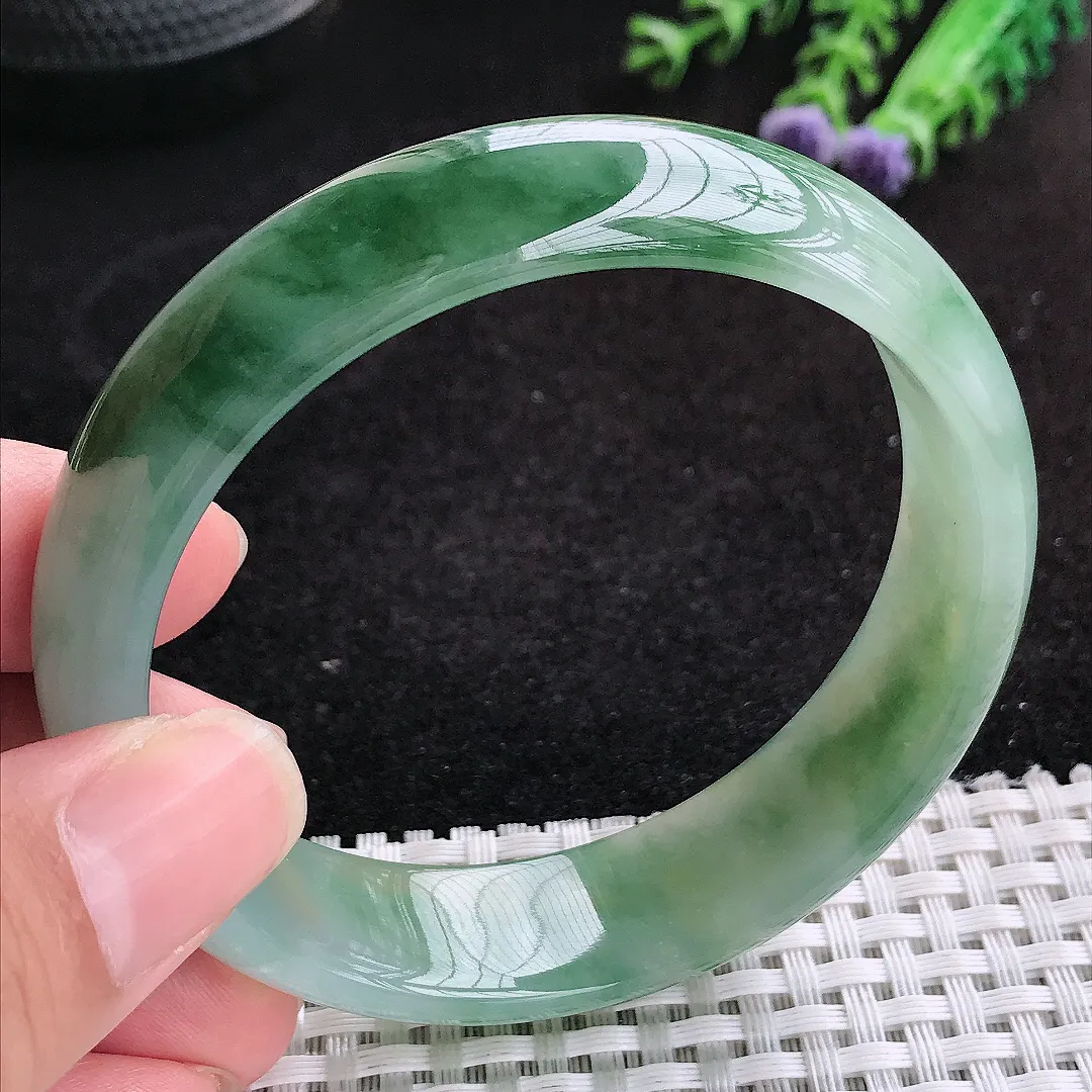 自然光59.5/15.8/7.3老坑冰胶果冻飘花轮胎手镯天然翡翠玉镯女款百搭