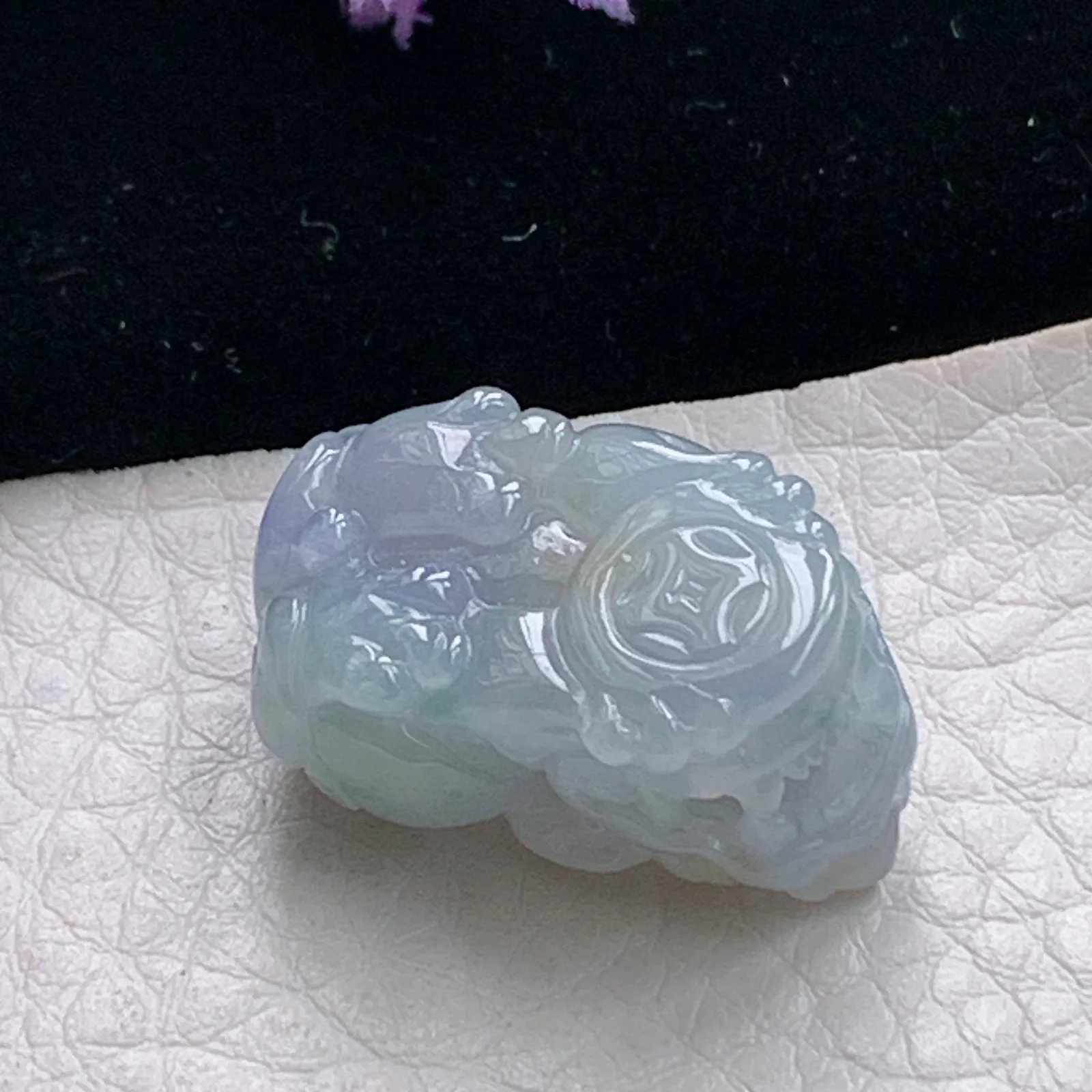 Lz实拍25*15.5*12.8缅甸翡翠冰透紫罗兰貔貅吊坠嘴含珠能动