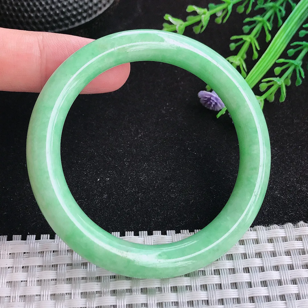 自然光51.5/9.2/8.8小圈口老坑精美温润满绿苹果绿圆条手镯天然翡翠玉镯女款百搭