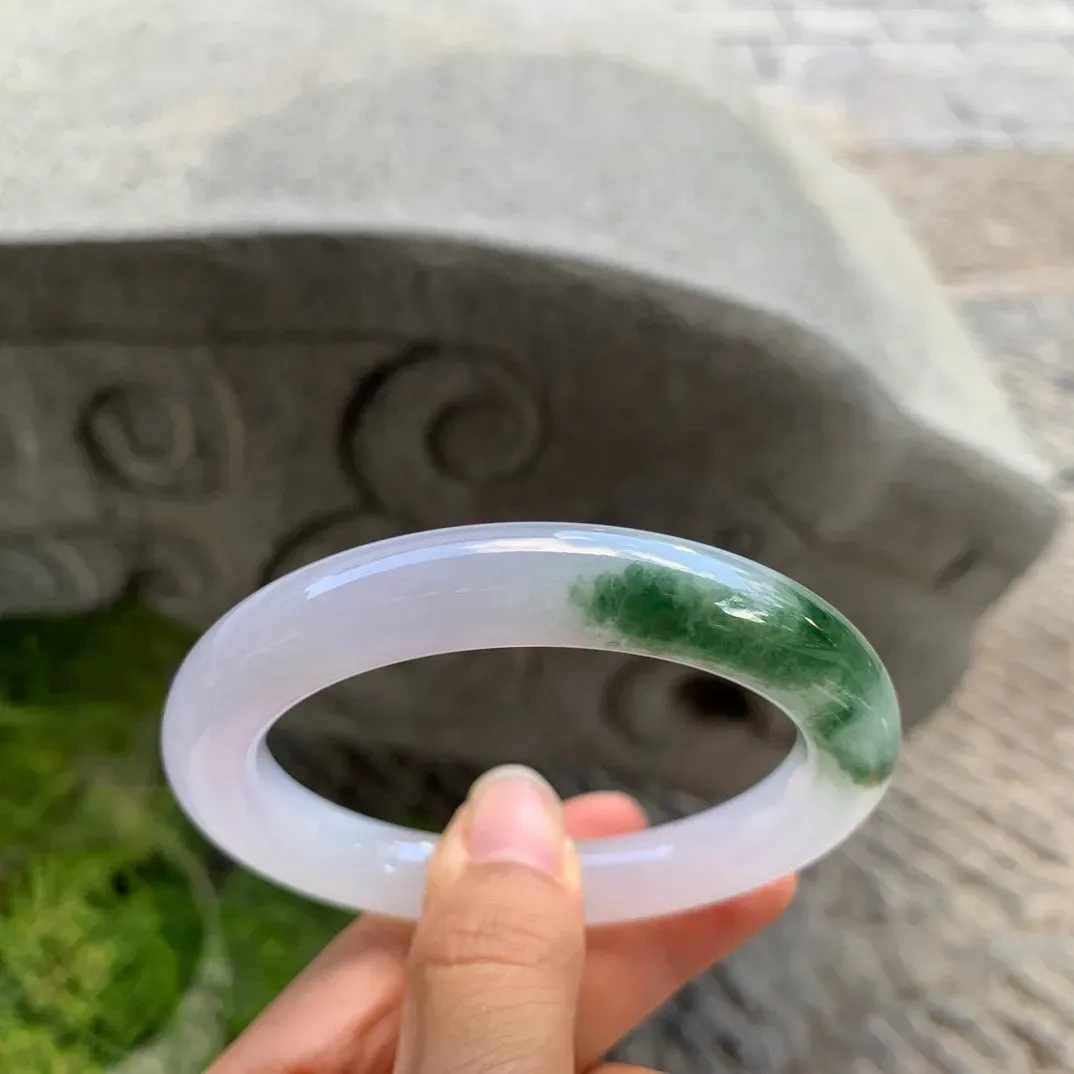 圈口56.8-10.7 【冰飘绿圆条手镯】圆条56 57可戴