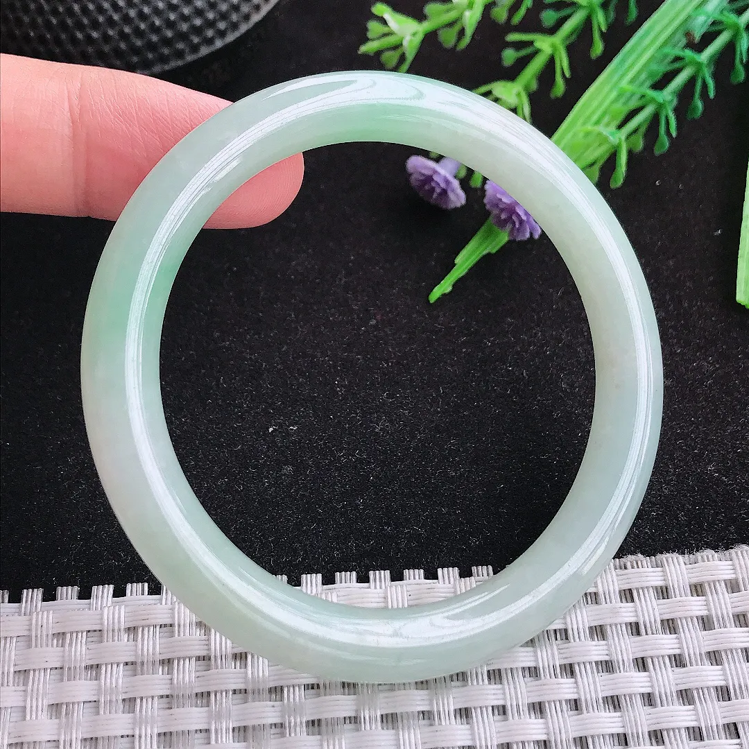 自然光52.5/7.3/8老坑冰胶果冻冰晴圆条手镯天然翡翠玉镯女款百搭