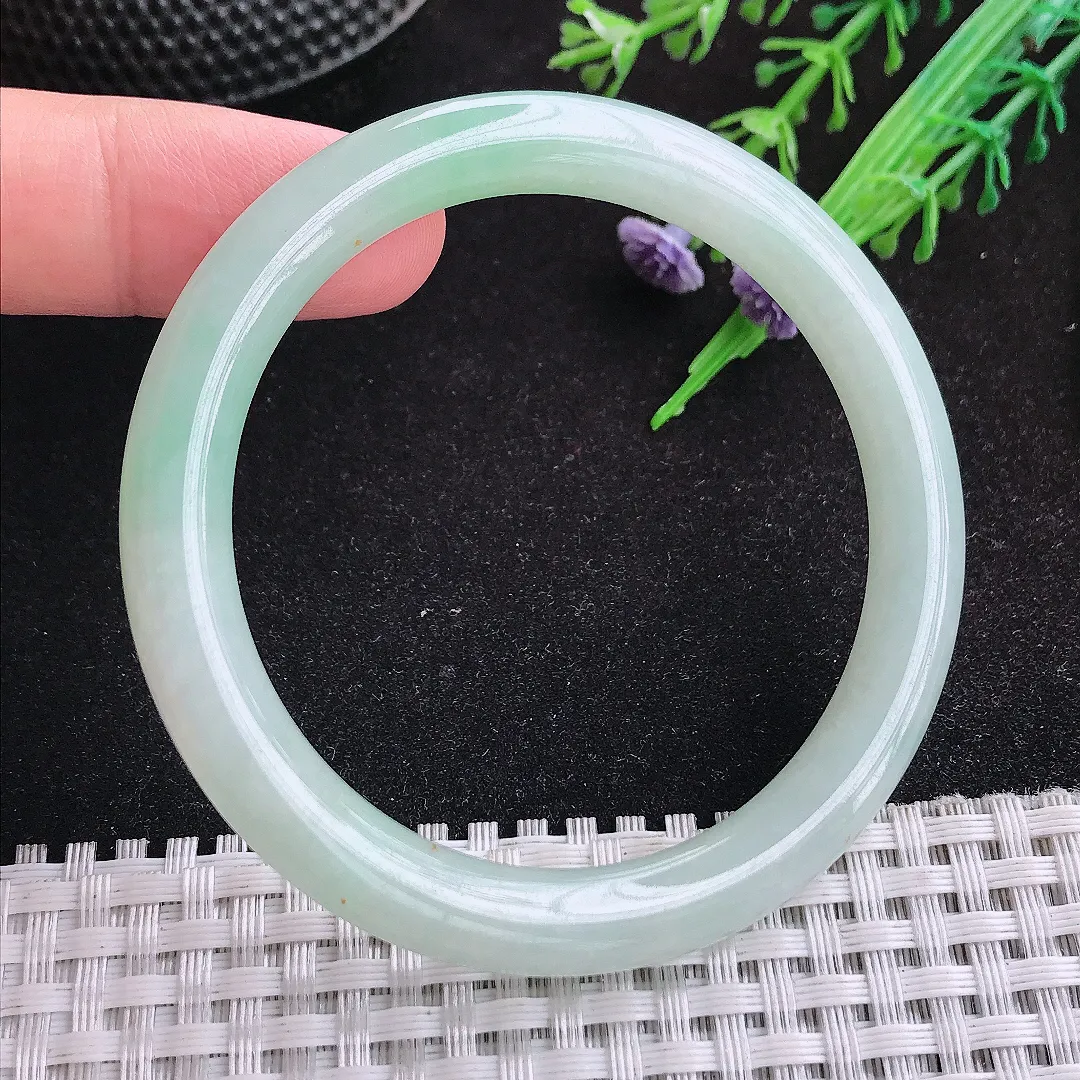 自然光52.5/7.3/8老坑冰胶果冻冰晴圆条手镯天然翡翠玉镯女款百搭