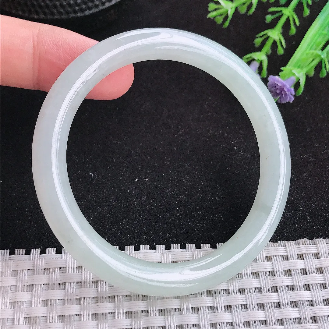 自然光51.5/7.8/8老坑冰胶果冻白月光圆条手镯天然翡翠玉镯女款百搭
