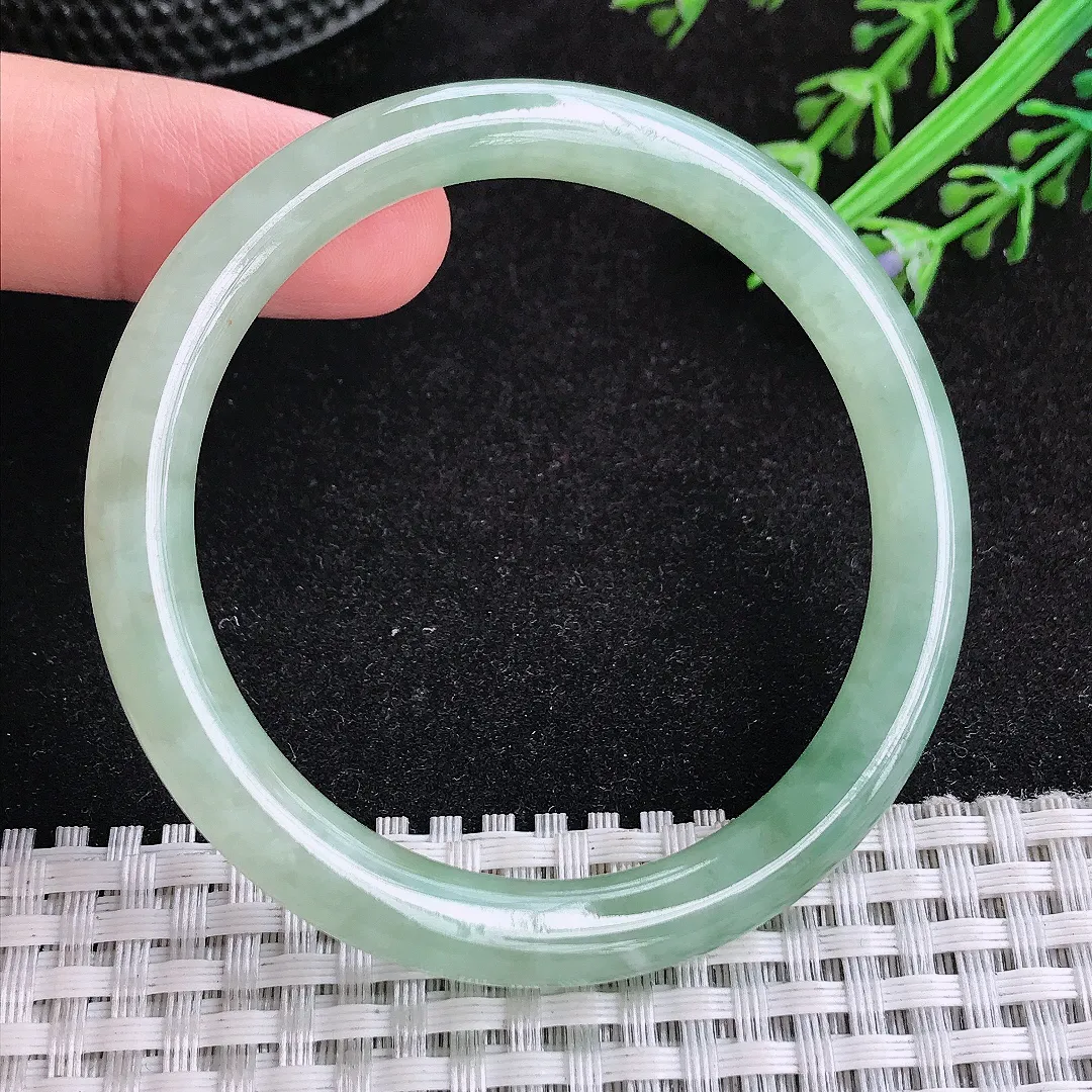 自然光51.5/7.8/7.5老坑冰胶水灵冰晴绿圆条手镯天然翡翠玉镯女款百搭
