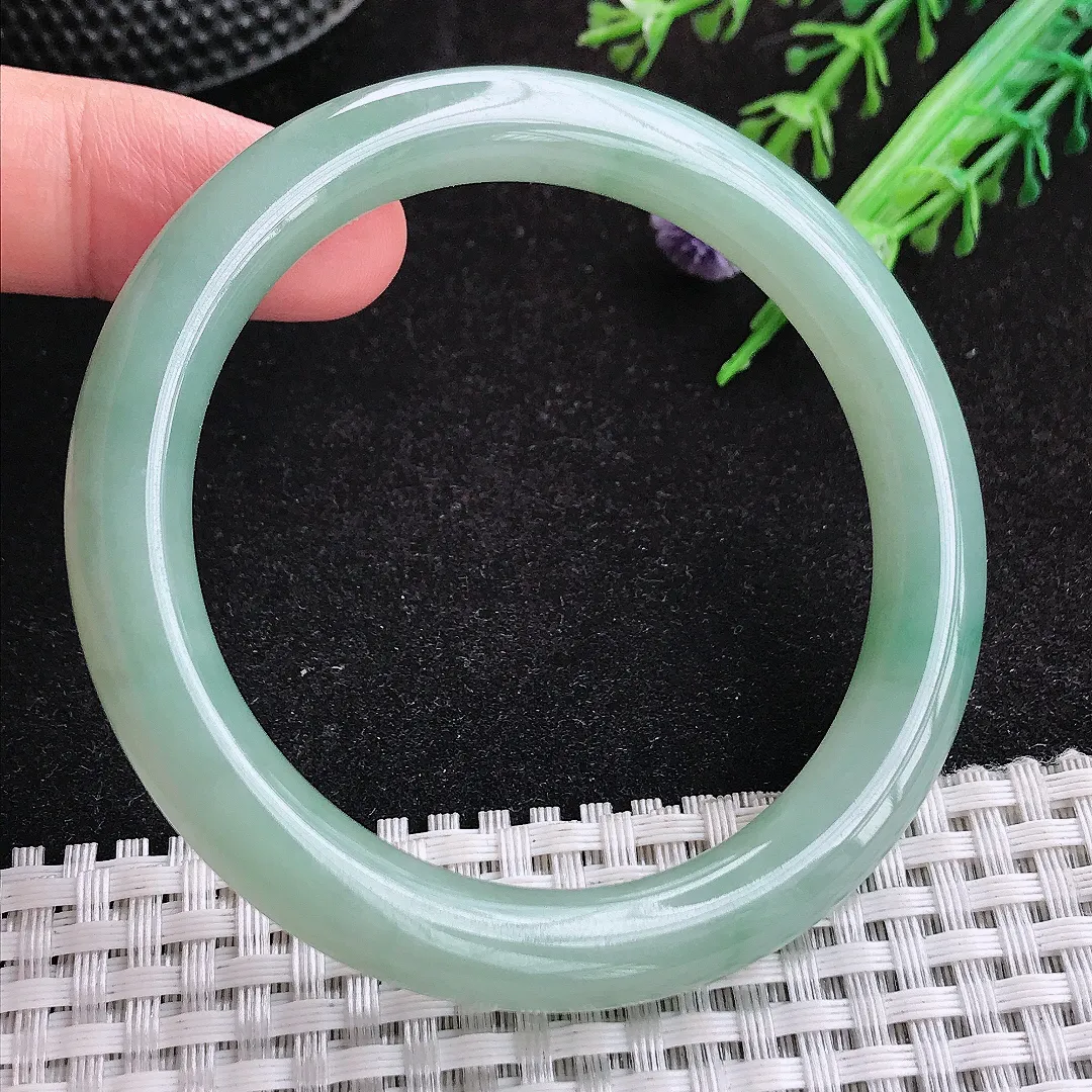 自然光54.5/8.6/9老坑冰润起胶满色圆条手镯天然翡翠玉镯女款百搭