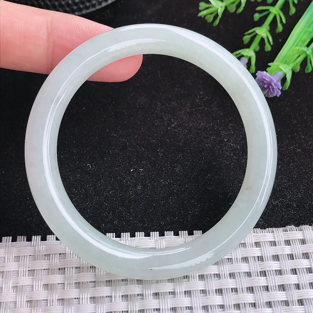 自然光51.5/7.8/8老坑冰胶果冻白月光圆条手镯天然翡翠玉镯女款百搭