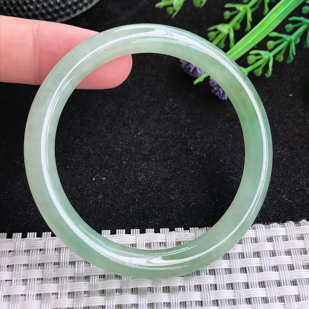 自然光51.5/7.8/7.5老坑冰胶水灵冰晴绿圆条手镯天然翡翠玉镯女款百搭