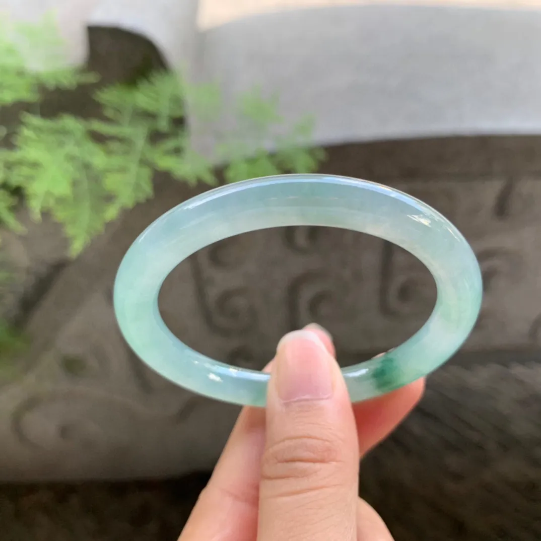 小圈口50.4-7.2 【冰种飘绿圆条手镯】圆条50 51可戴