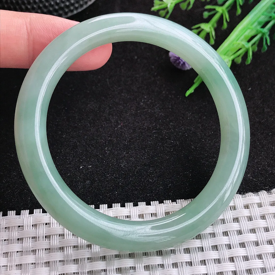自然光54.5/8.6/9老坑冰润起胶满色圆条手镯天然翡翠玉镯女款百搭
