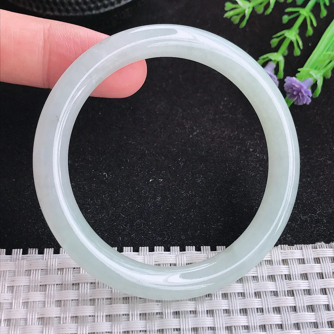 自然光51.5/7.8/8老坑冰胶果冻白月光圆条手镯天然翡翠玉镯女款百搭