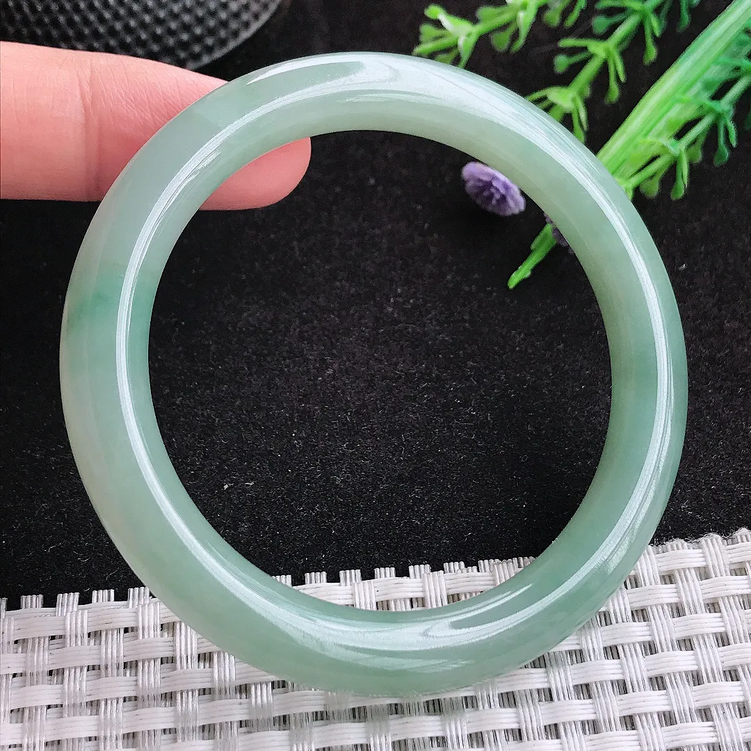 自然光54.5/8.6/9老坑冰润起胶满色圆条手镯天然翡翠玉镯女款百搭
