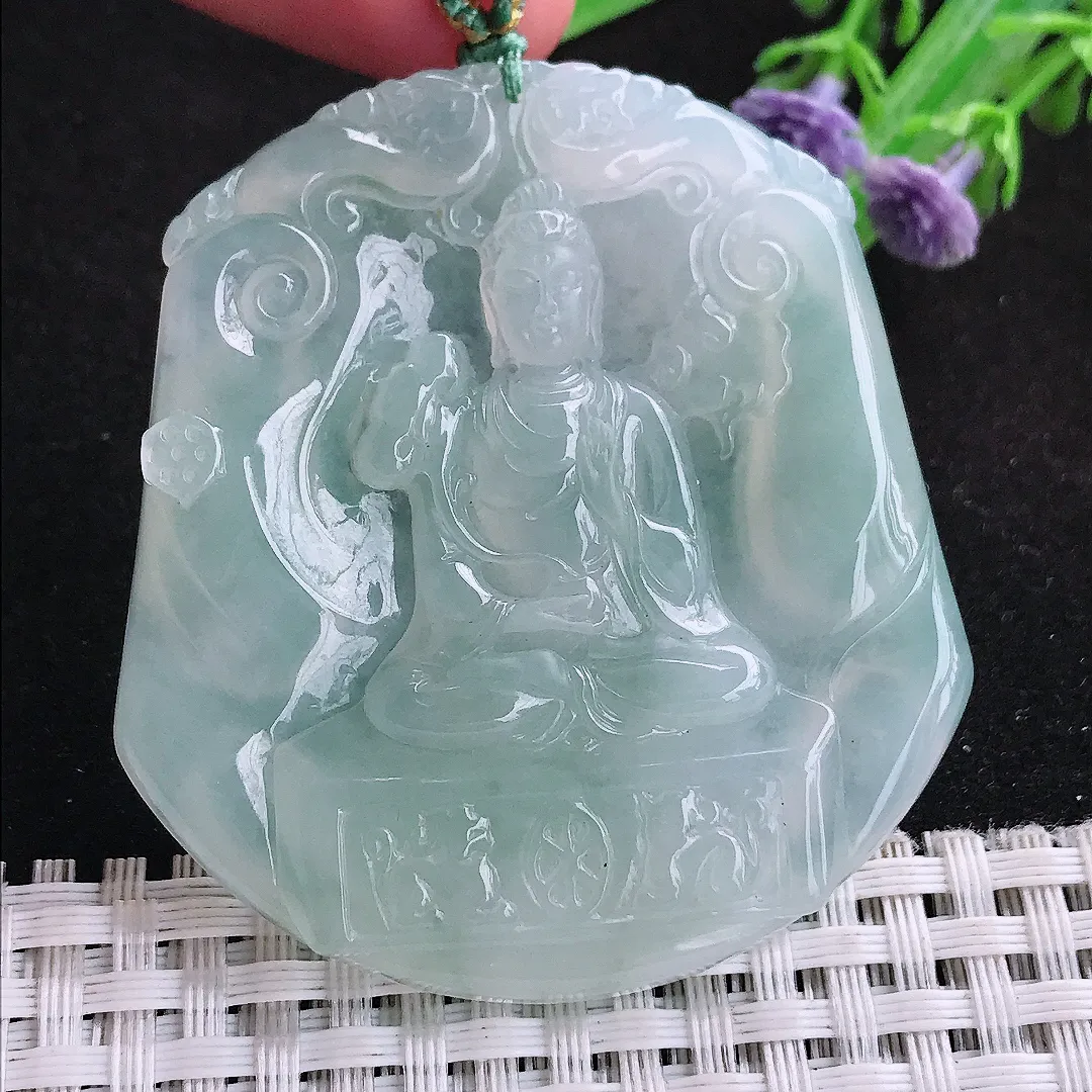实拍55/50/6.3老坑冰胶果冻赐福观音大势至菩萨吊坠翡翠玉石挂件