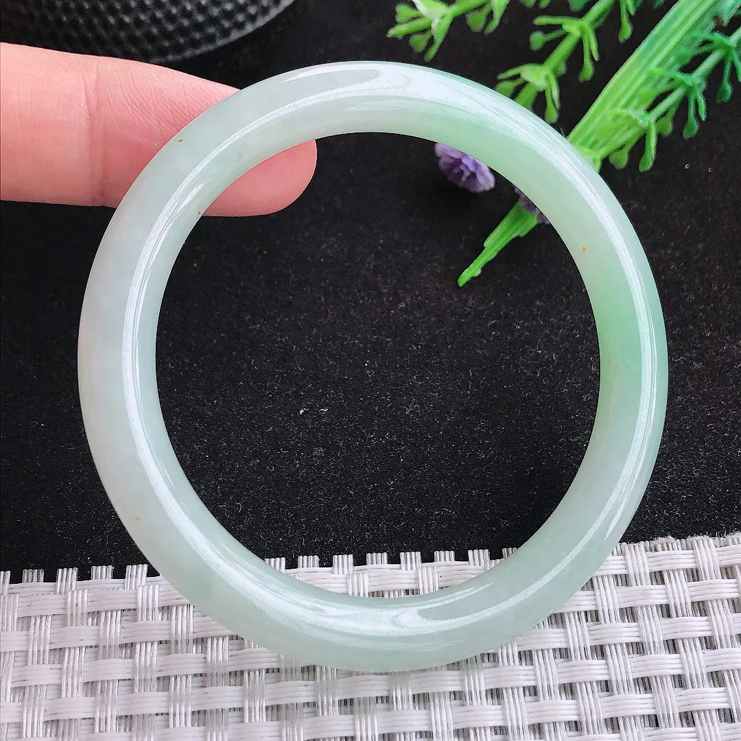 自然光52.5/7.3/8老坑冰胶果冻冰晴圆条手镯天然翡翠玉镯女款百搭