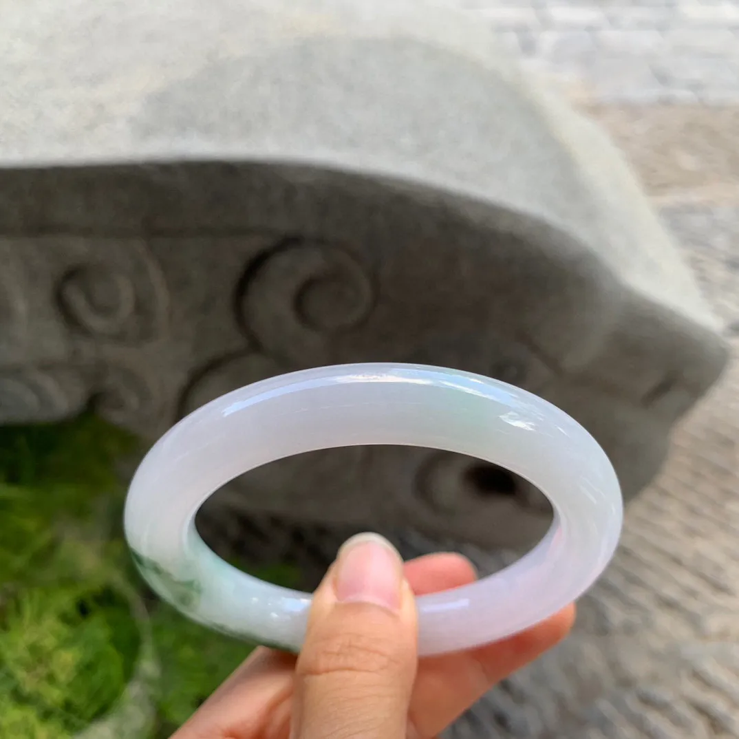 圈口56.8-10.7 【冰飘绿圆条手镯】圆条56 57可戴