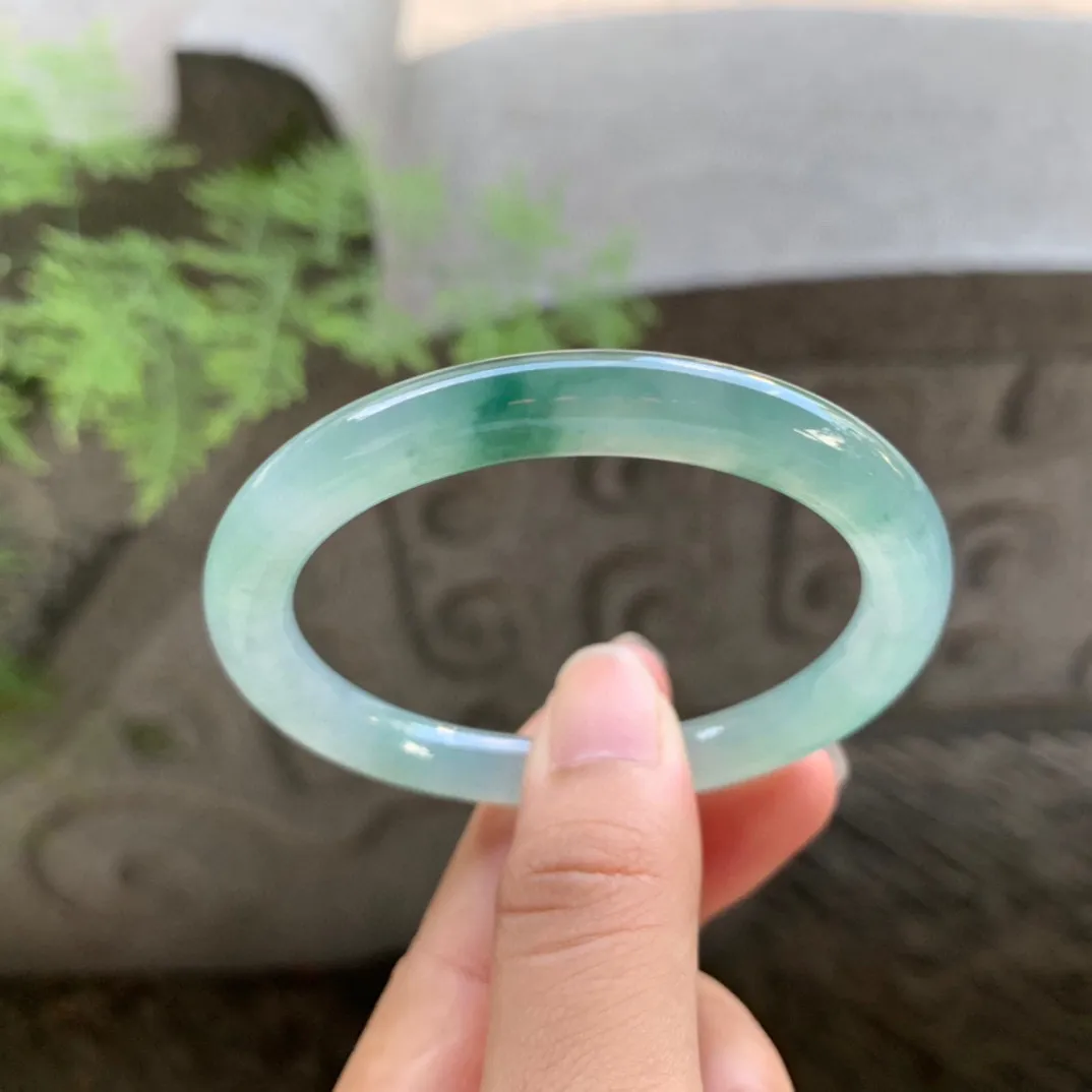 小圈口50.4-7.2 【冰种飘绿圆条手镯】圆条50 51可戴