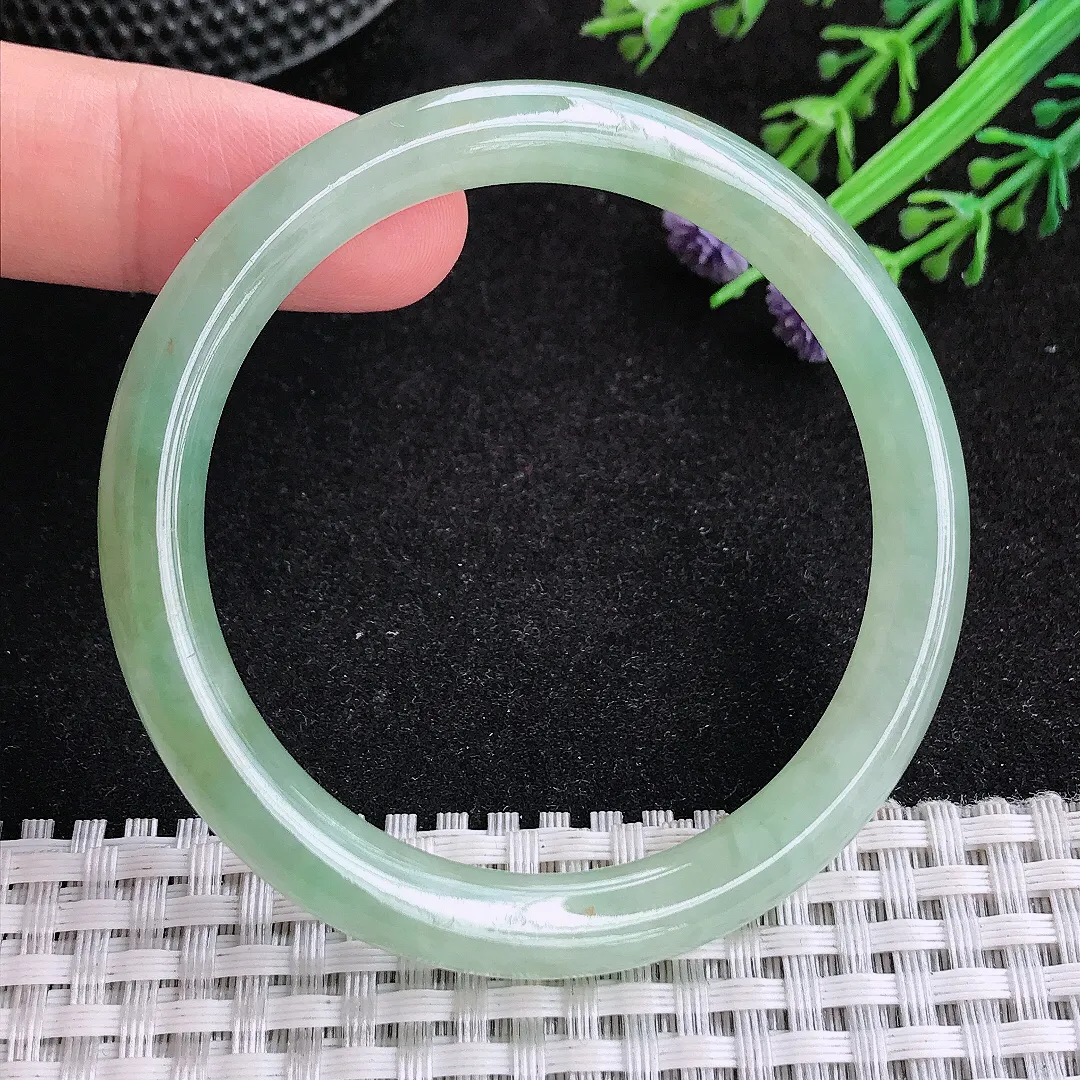 自然光51.5/7.8/7.5老坑冰胶水灵冰晴绿圆条手镯天然翡翠玉镯女款百搭