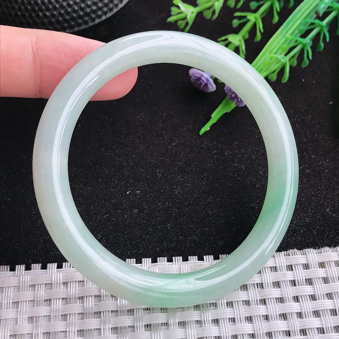 自然光52.5/7.3/8老坑冰胶果冻冰晴圆条手镯天然翡翠玉镯女款百搭