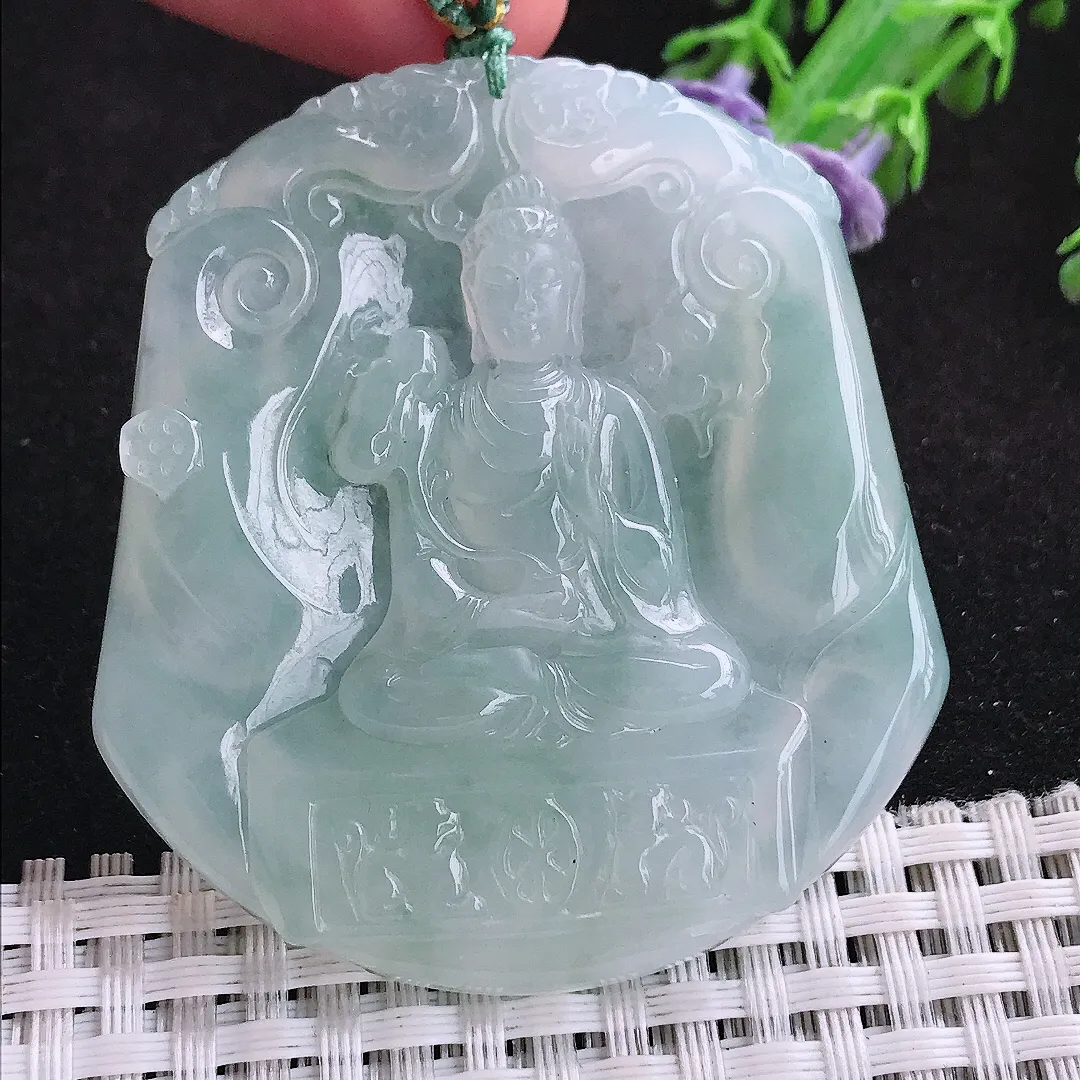 实拍55/50/6.3老坑冰胶果冻赐福观音大势至菩萨吊坠翡翠玉石挂件