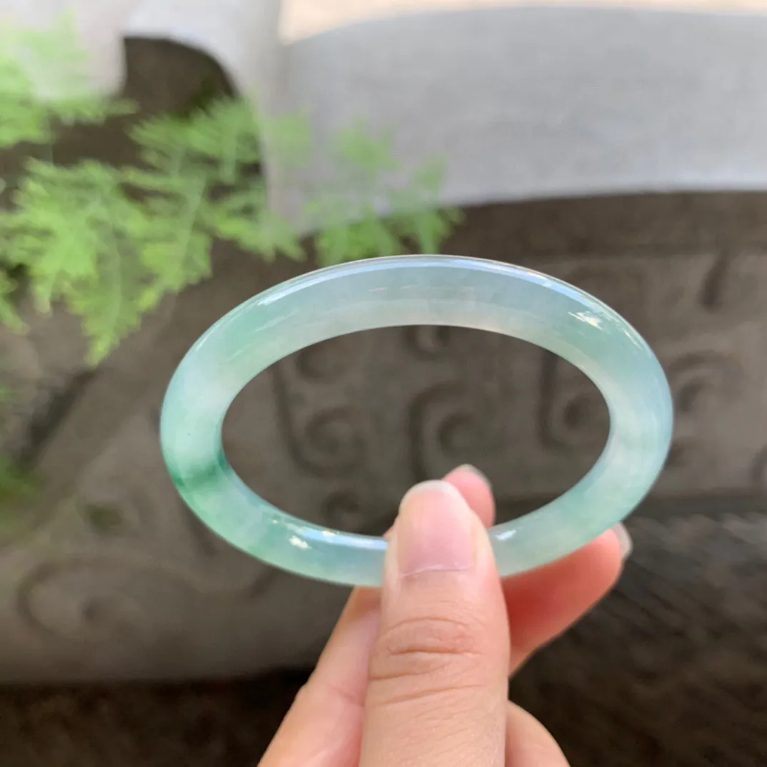 小圈口50.4-7.2 【冰种飘绿圆条手镯】圆条50 51可戴