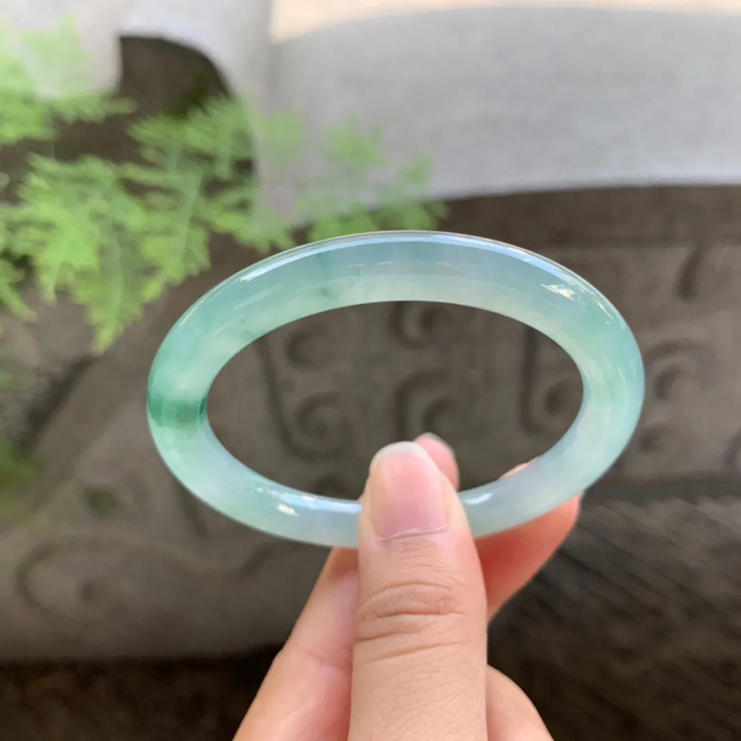 小圈口50.4-7.2 【冰种飘绿圆条手镯】圆条50 51可戴