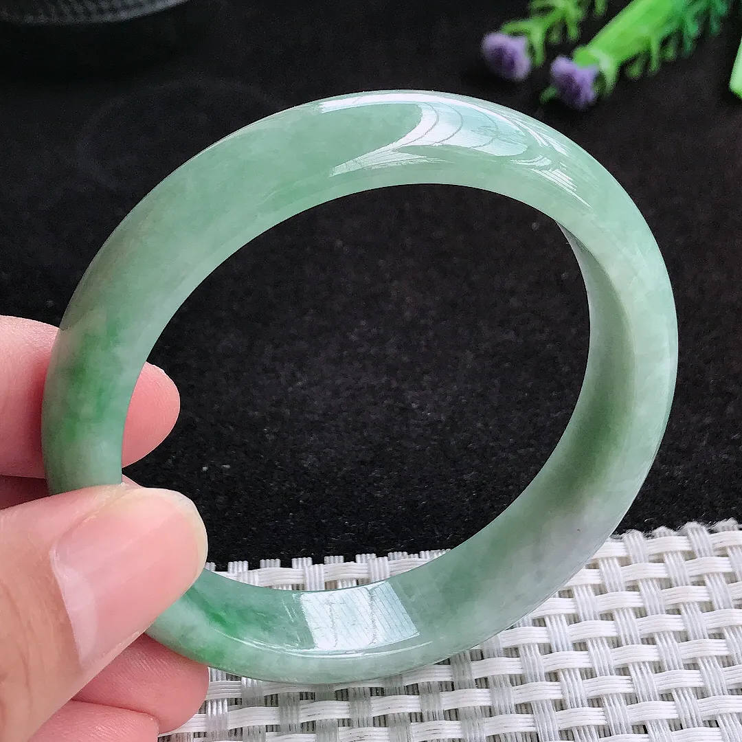 自然光56/13.2/7.4老坑温润满色手镯天然翡翠玉镯女款百搭