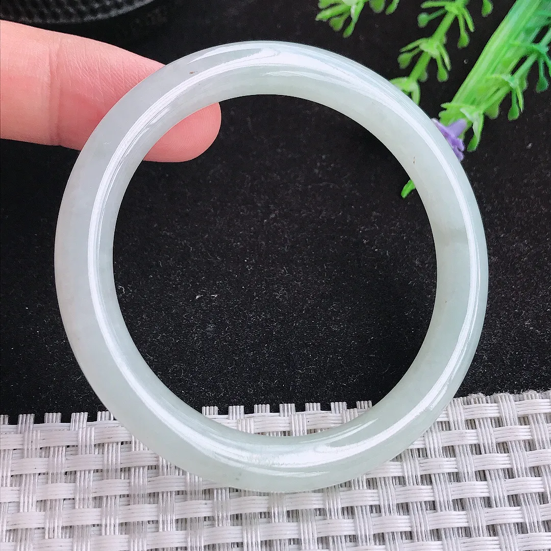 自然光51.5/7.8/8老坑冰胶果冻白月光圆条手镯天然翡翠玉镯女款百搭